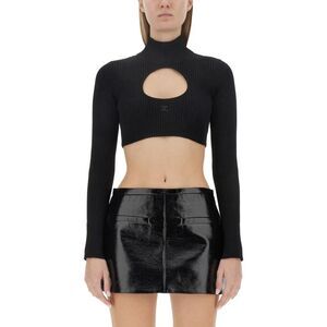 COURREGES Ribbed Knit Turtleneck Crop Top with Cutout Women BLACK Sweaters &